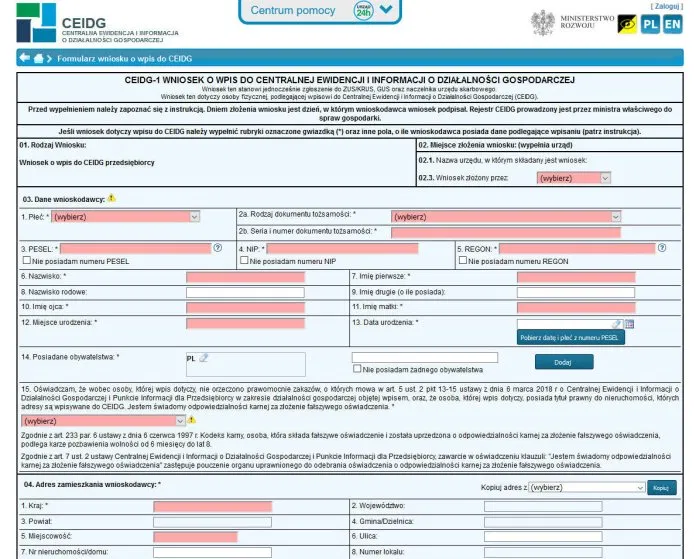CEIDG Wniosek