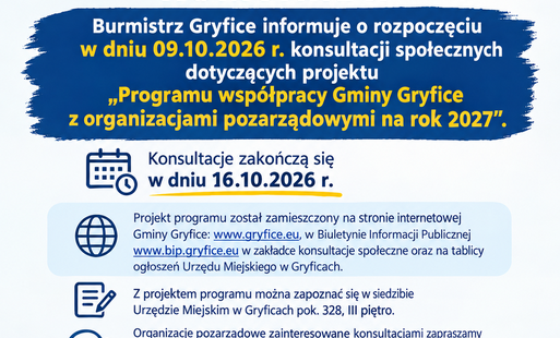 Zdjęcie do Konsultacje społeczne dotyczące Programu wsp&oacute;łpracy Gminy Gryfice z organizacjami pozarządowymi na 2027 rok