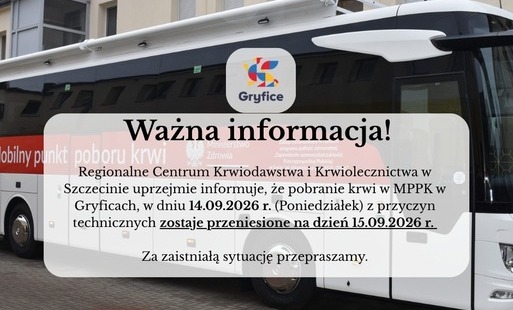 Zdjęcie do Zmiana terminu poboru krwi w Gryficach