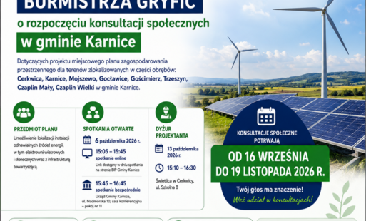 Zdjęcie do Konsultacje społeczne dotyczące projektu miejscowego planu zagospodarowania przestrzennego w gminie Karnice