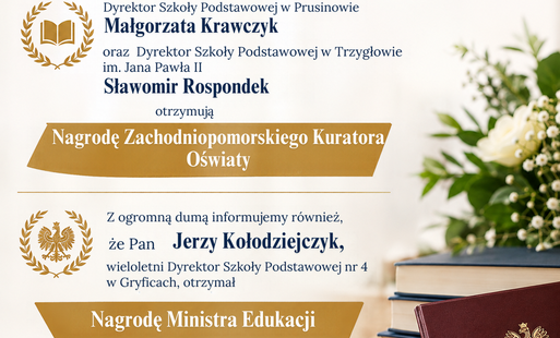 Zdjęcie do Sukcesy dyrektor&oacute;w szk&oacute;ł z Gminy Gryfice. Prestiżowe wyr&oacute;żnienia na szczeblu regionalnym i og&oacute;lnopolskim