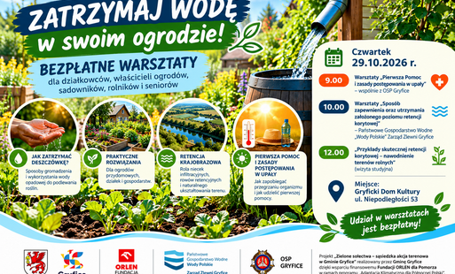 Zdjęcie do Zatrzymaj wodę w swoim ogrodzie! Gmina Gryfice zaprasza na warsztaty poświęcone retencji wody